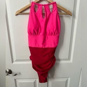 Cupshe Hot Pink and Red Halter Top one piece swimsuit size Large